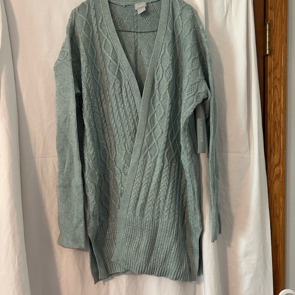 Chico's Blue Cable Knit Cardigan Sweater